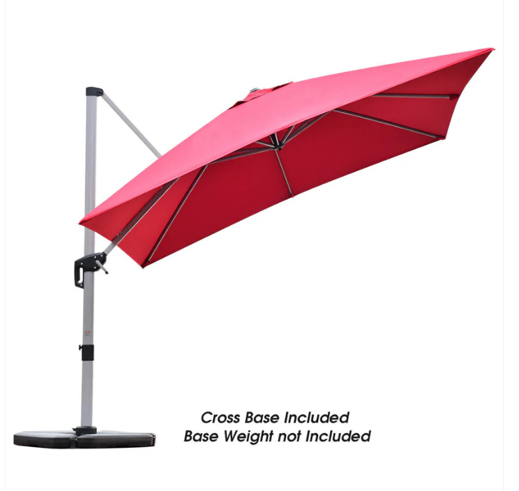 10Ft Feet Patio Offset Cantilever Umbrella 360° Rotation Aluminum Tilt, Red - Unassembled