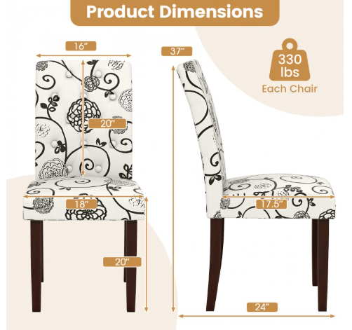 Button Tufted Fabric Upholstered Wooden Dining Chair Set of 2 with High Curved Back