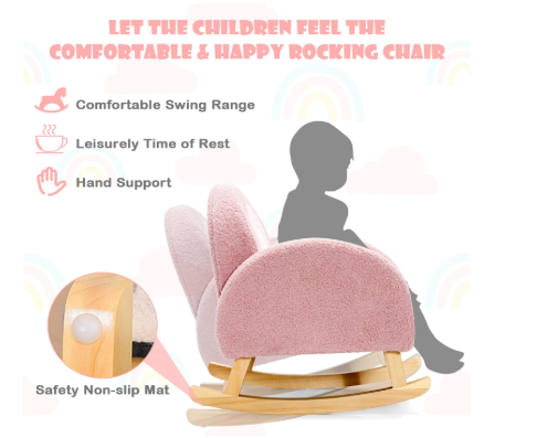Toddler Rocking Chair with Solid Rubber Wood Frame Soft Velvet Cover-Pink (See Description)