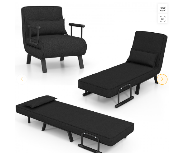 Folding 6 Position Convertible Sleeper Bed Armchair Lounge Couch- Black (See description)