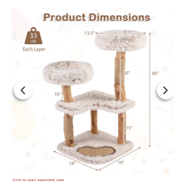 Modern Cat Tree Tower 40" with Luxury Real Wood Natural Branch, Natural & White