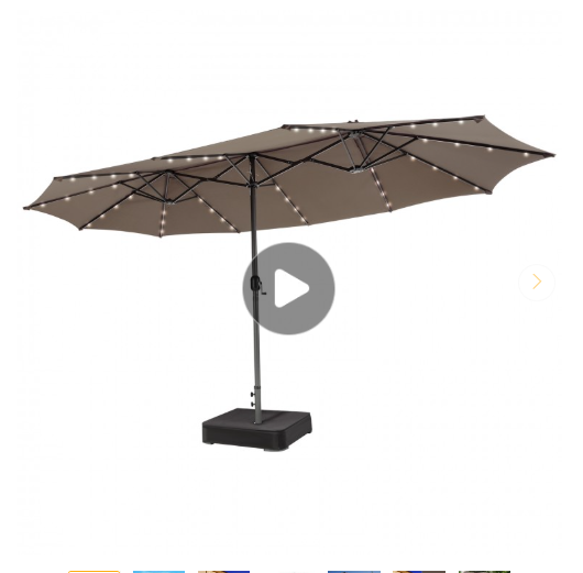 15 Feet Double-Sided Patio Umbrella with 48 LED Lights and Base, Tan