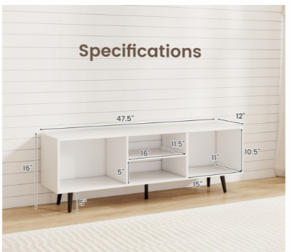 47.5 Inches Tv Stand For 55-Inch Tv With Compartments And Metal Legs-White