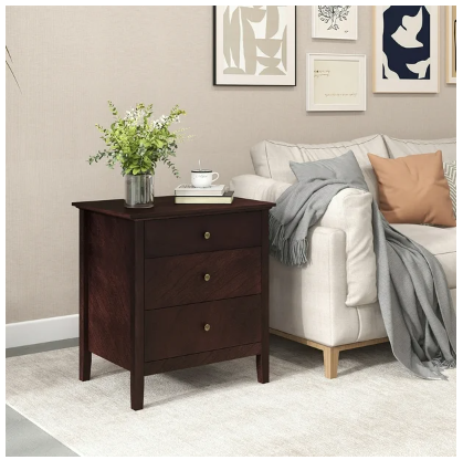 3-Drawer End Table Nightstand Beside Accent Table Brown Bedroom (Fully Assembled)