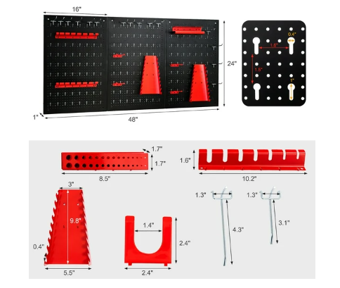 24 in. H x 48 in. W Pegboard Wall Organizer Kit 4 ft.Metal Toolboard W/3 Pegboards & 25 Accessories