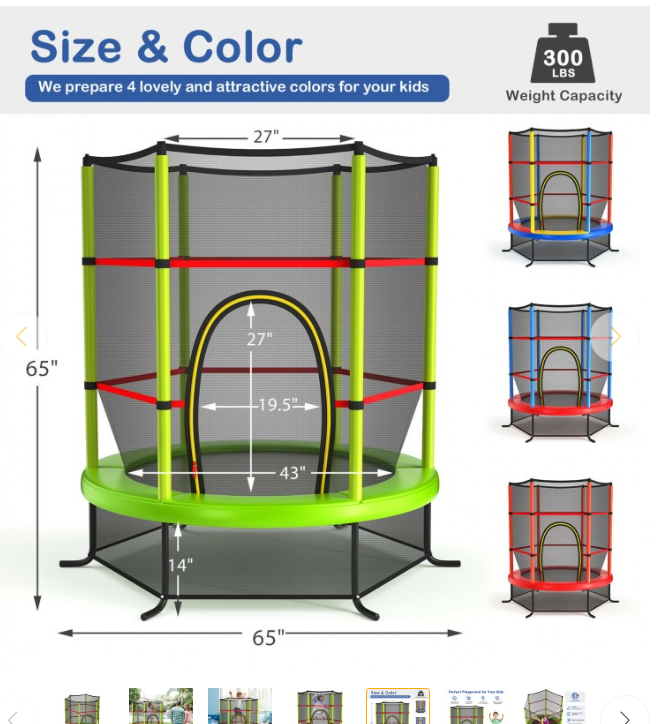 55 Inch Kids Trampoline Bouncing Jumping Mat with Enclosure Net - Customer Return