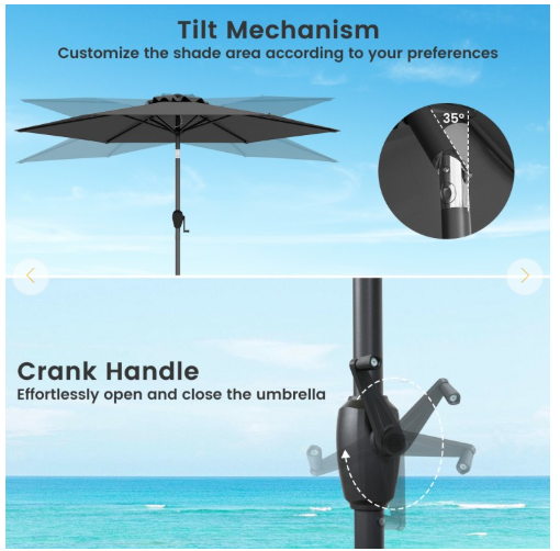 7.5 feet Outdoor Patio Heavy Duty Market Umbrella with Push Button Tilt-Black