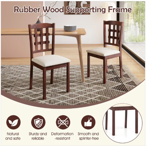 Set of 2, Wooden Dining Chair, Linen Fabric Padded Kitchen Chairs