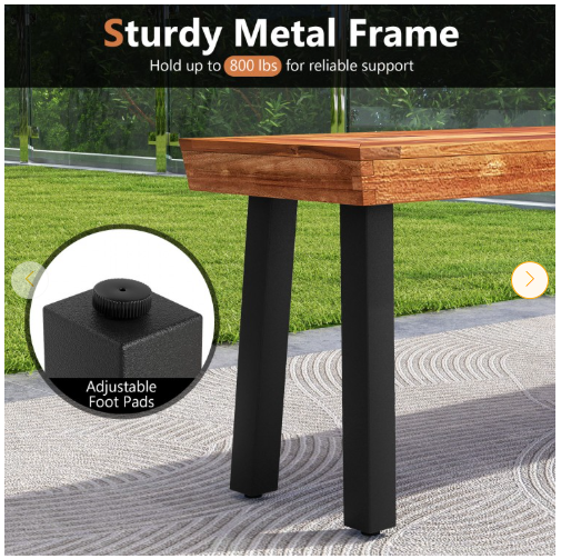 Patio Acacia Wood Dining Bench Seat with Steel Legs (Assembled) [Shipping Damage]