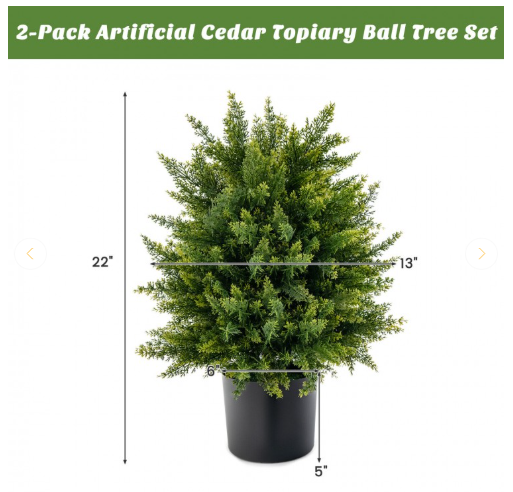 Set of 2 - 21.5``Artificial Cedar Topiary Ball Tree with Cement Pot