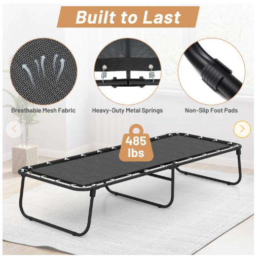 75 x 31 Inch Folding Bed with Mattress Cot Size with Memory Foam