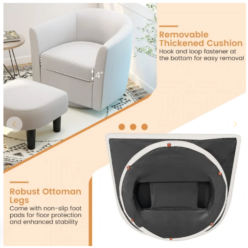 SPECIAL - Modern Club Swivel Accent Chair with Ottoman Footrest Curved Backrest (Cream White) [See Description]