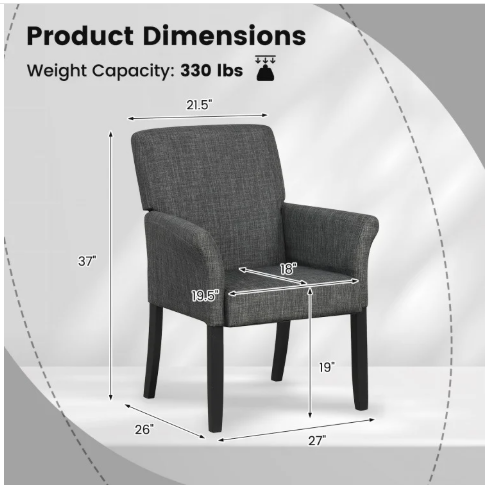 Fabric Upholstered Executive Guest Armchair with Rubber Wood Legs-Grey