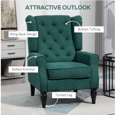Fabric Accent Chair, Button Tufted Armchair, Dark Green (Assembled)