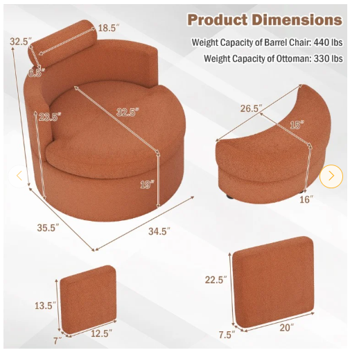 360° Swivel Accent Chair with Half Moon Storage Ottoman