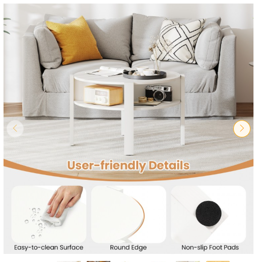 29.5 Inch Round Coffee Table with Storage Shelves for Small Space-White