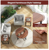 3-Piece Coffee Table Set Round Coffee Table and 2PCS Square End Tables-Walnut