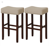 Set of 2  - 29 Inch Height Upholstered Bar Stool with Solid Rubber Wood Legs and Footrest - Beige