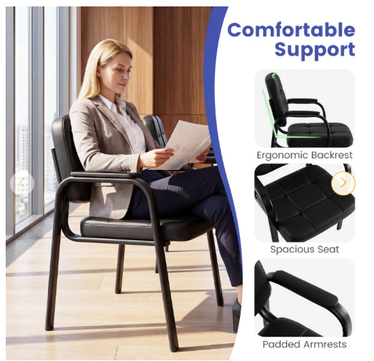 Set of 4,Waiting Room Guest Chair with Mixed PU Leather and Integrated Armrests-Black (Assembled)