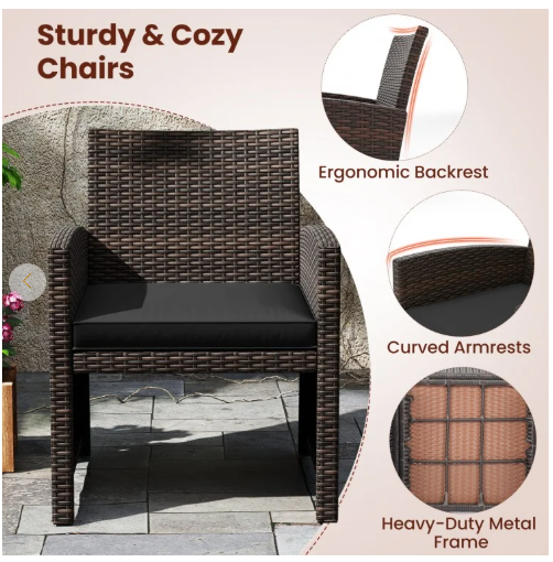Patio Wicker Recliner Chair with Adjustable Backrest and Footrest-Black (Assembled)