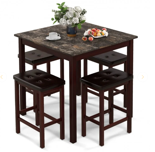 5-Piece Bar Table Set Counter-Height Dining Table and 4 Bar Stools