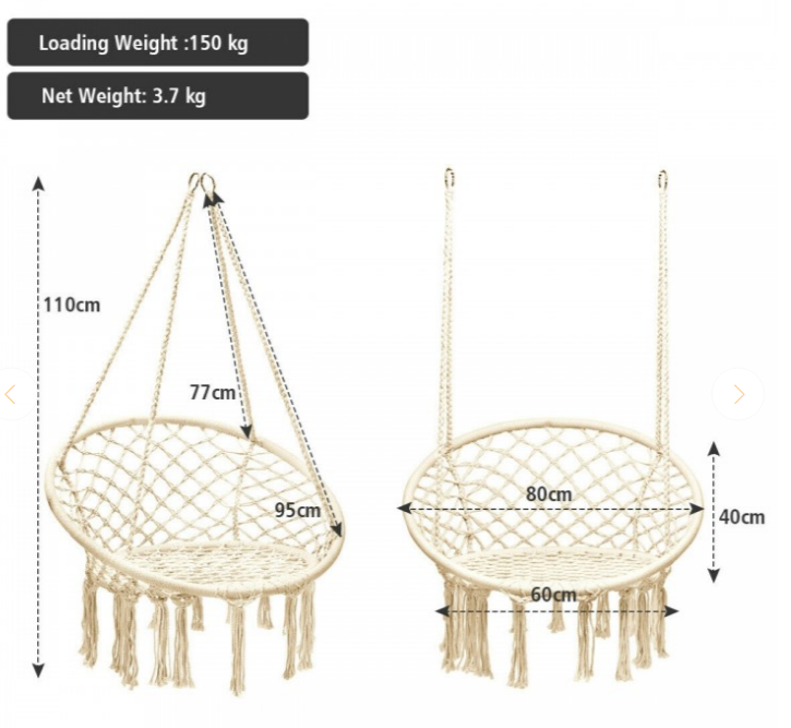 Cushioned Hammock Swing Chair with Hanging Kit-Beige
