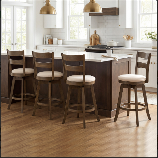 Set of 3 -25 Inch Swivel Counter Barstools with Backrest & Upholstered Seat-Beige
