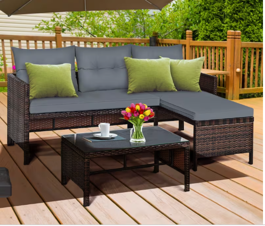 3pcs Outdoor Wicker Rattan Sofa Set for Patio (Assembled) [Customer Return]