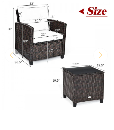 3 Piece Patio Rattan Furniture Set- RED, Fully Assembled