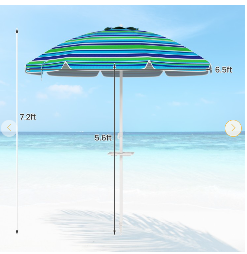 7.2 Feet Portable Outdoor Beach Umbrella with Sand Anchor and Tilt Mechanism