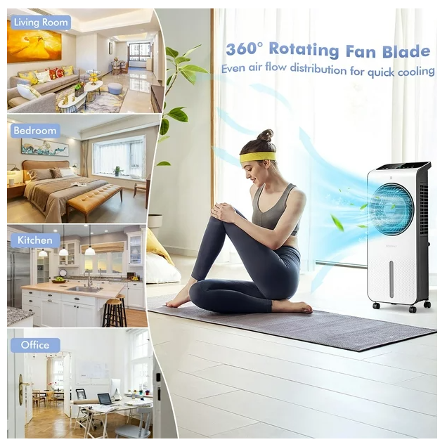 Evaporative Air Cooler 3-in-1 Portable Swamp Cooling Fan w/ 12H Timer Remote