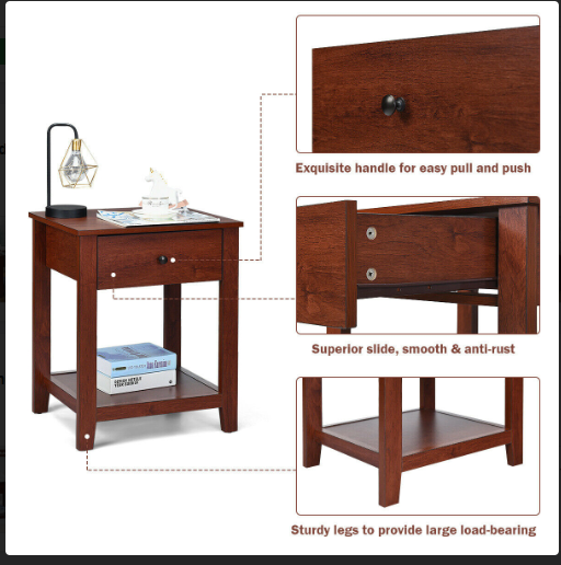 Set of 2 Nightstand with Storage Shelf and Pull Handle. (See note)