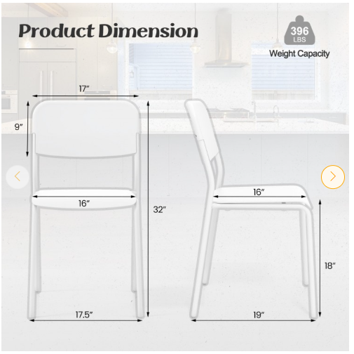 Modern Dining Chairs Set of 4 with Tilted Backrest and Sturdy Metal Legs-White - (Assembled)