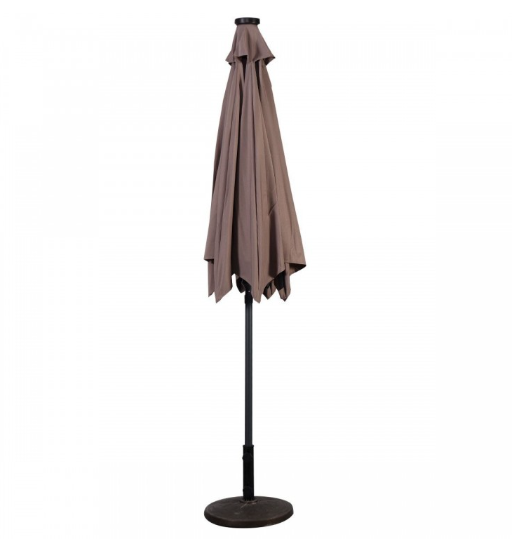 9 Feet Solar LED Lighted Patio Market Umbrella Tilt Adjustment Crank Lift-Tan (Base not Included)