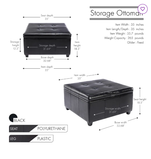 Amariyah Faux Leather Square Storage Ottoman (Scratch and Dent)
