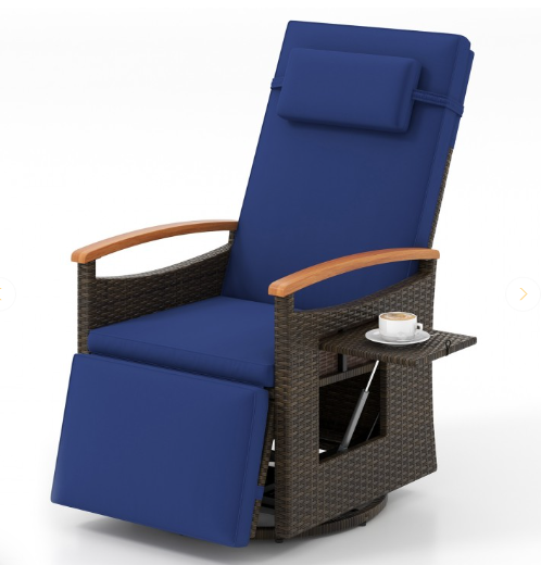 *SPECIAL* (Final Sale) Patio Rattan 360° Swivel Recliner Chair - Navy (Fully Assembled)
