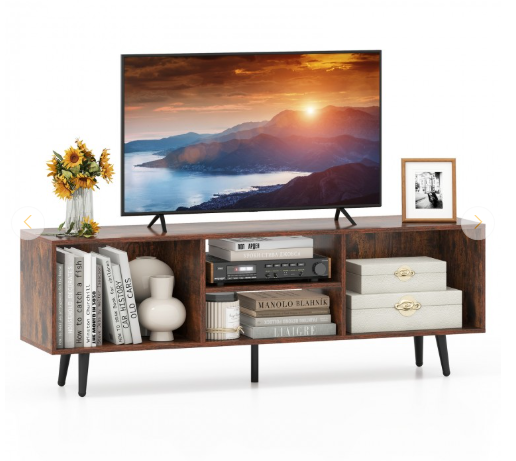 47.5 Inches Tv Stand For 55-Inch Tv With Compartments And Metal Legs-Brown