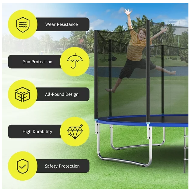 10ft Trampoline Safety Net Replacement Protection Enclosure Net