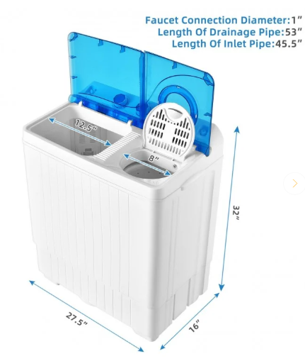 26lbs Portable Semi-Automatic Twin Tub Washing Machine with Drain Pump- Blue/White