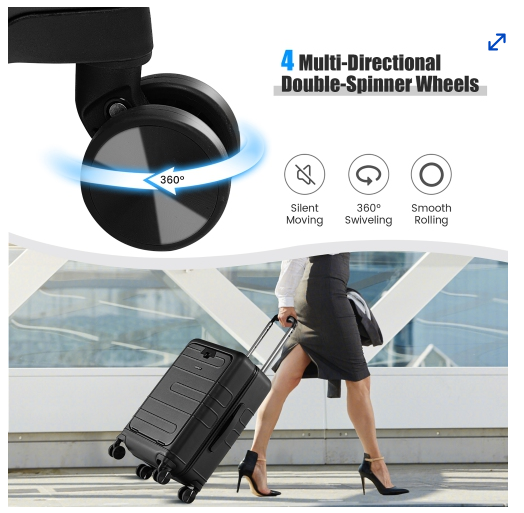 20 Inch Carry-on Luggage PC Hardside Suitcase TSA Lock with Front Pocket and USB Port