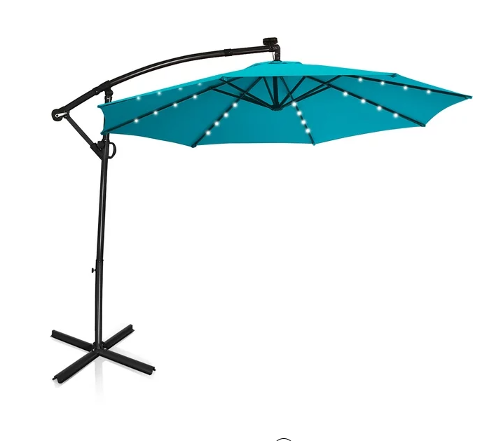 10 ft 360° Rotation Solar Powered LED Patio Offset Umbrella -Turquoise