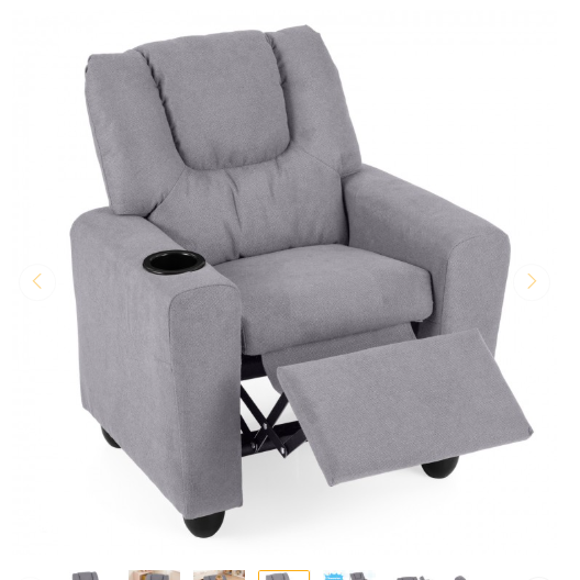 Kids Recliner Chair Push Back Toddler Reclining Armchair with Cup Holder-Grey