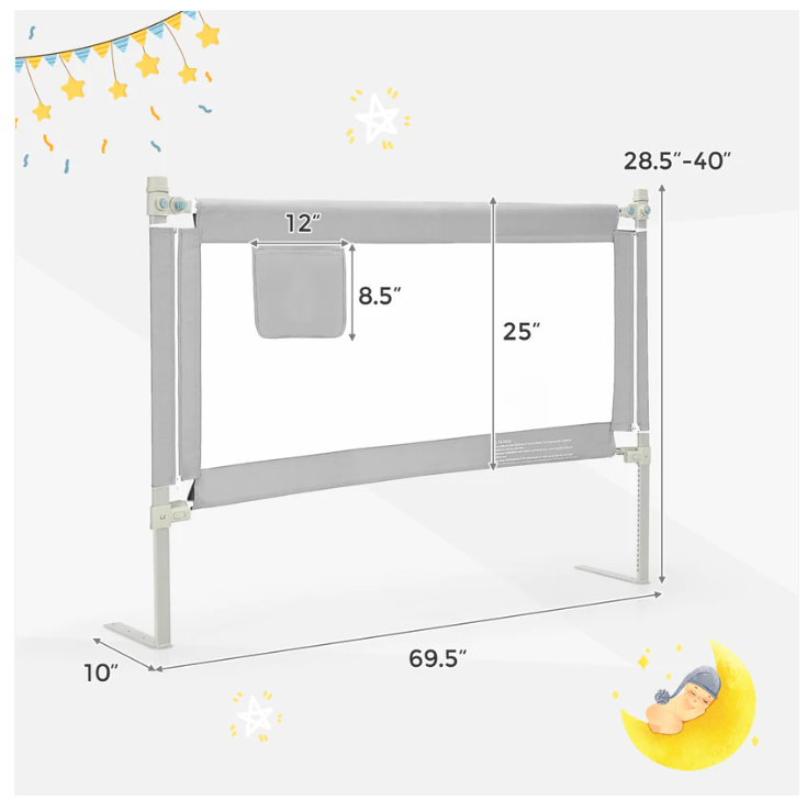 SPECIAL - 57 Inch Toddlers Vertical Lifting Baby Bed Rail Guard with Lock-Gray