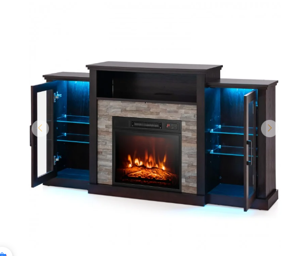 Fireplace TV Stand, TV Console with Fireplace Insert with remote, LED Lights with remote & Adjustable Glass Shelves, App Control, Fully Assembled
