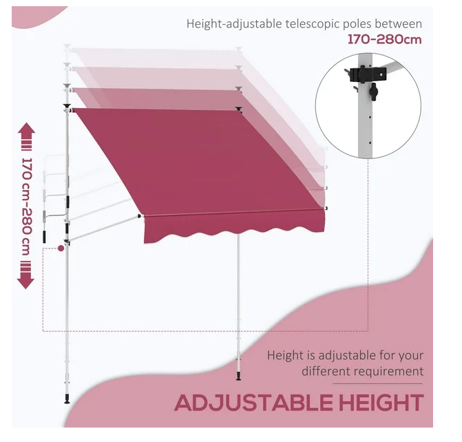 6.6'x5' Manual Retractable Patio Awning Sun Shelter, Wine Red
