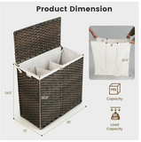 110L 3-Section Laundry Hamper w/Lid &Handle PE Rattan w/Liner Bag