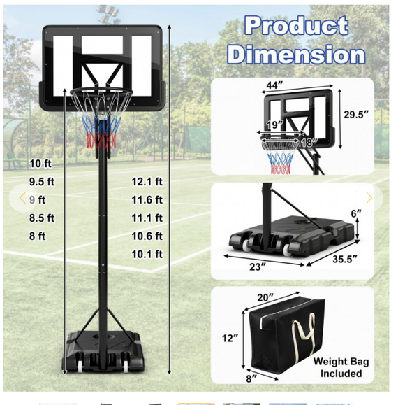 Portable Basketball Hoop with 8 to 10 Feet 5-Level Height Adjustable  1 Box, unassembled (Copy)