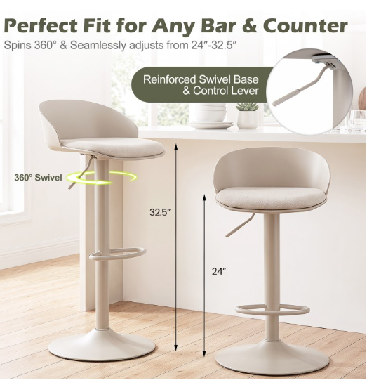 Set of 2 Adjustable Swivel Bar Stools w/ Back & Footrest 330 LBS for Dining