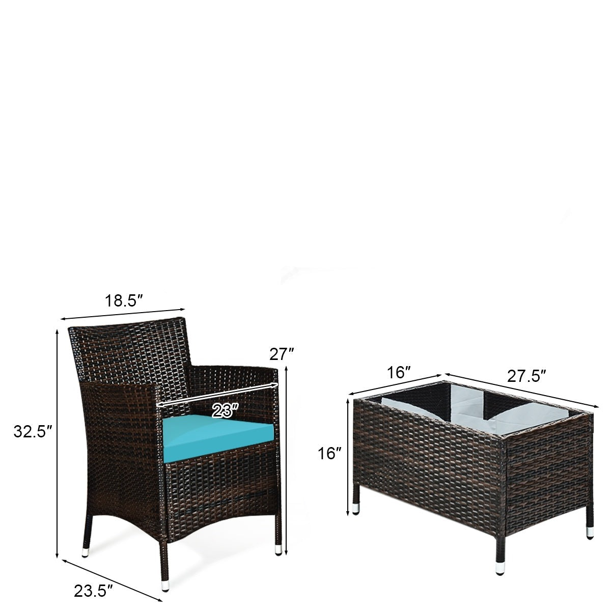 4 Pieces Comfortable Outdoor Rattan Sofa Set with Glass Coffee Table-Turquoise,(Fully Assembled)
