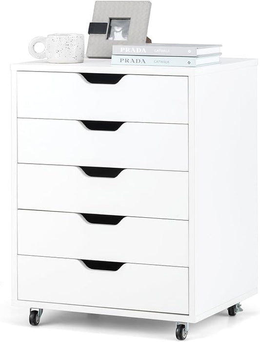 IFANNY 5 Drawer File Cabinet, Mobile Filing Cabinet with Universal Wheels, Wood File Cabinets for Home, Office